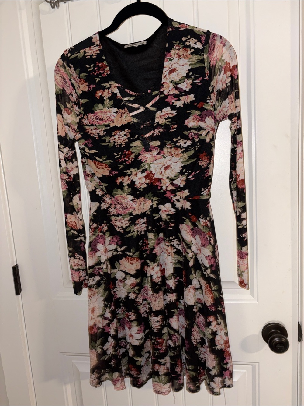 3/$20! Charlotte Russe Black Floral sheer sleeve Fit & Flare punk skater dress